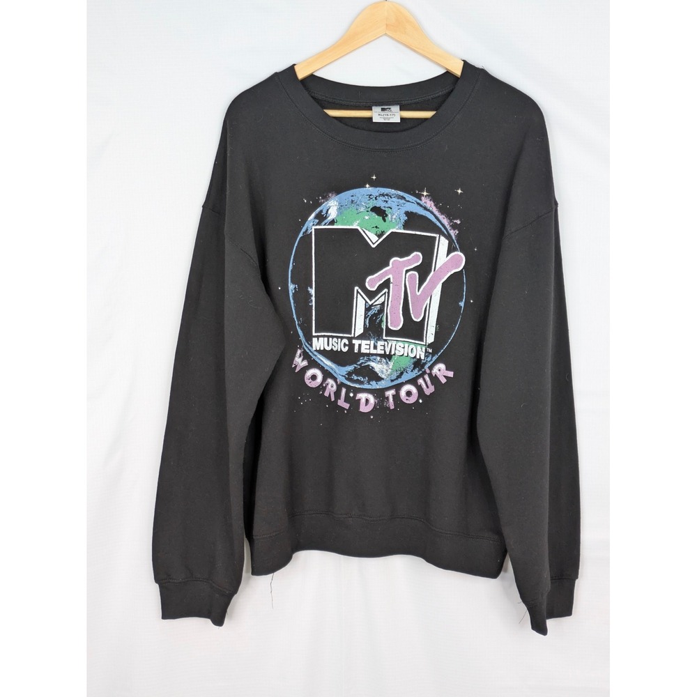 MTV World Tour Graphic Sweatshirt XL 15-17 Black Music Television Pullover